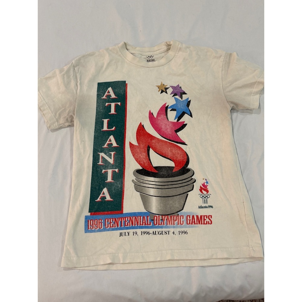 Heritage 1996 Atlanta Centennial Olympic Games Graphic T-Shirt Mens Medium Cream